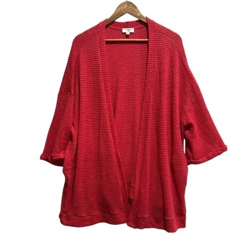 Umgee‎ Womens Red Waffle Knit Open Front Cardigan Kimono Sleeve Size M A6445